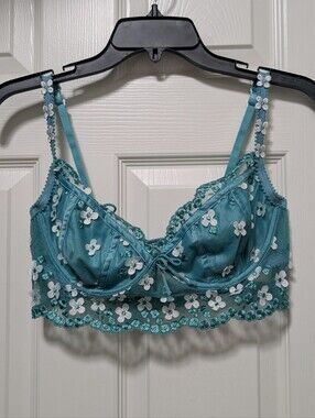 For Love & and Lemons Jade Daisy Floral Embroidered Bra Bralette 38B VS